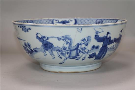 A 17th century Chinese blue and white Romance of The Western Chamber bowl, D.28cm